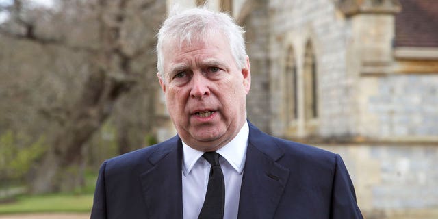 Britain's Prince Andrew speaks during a television interview at the Royal Chapel of All Saints at Royal Lodge, Windsor, April 11, 2021. Andrew recently agreed to settle a case in which Virginia Giuffre accused him of sexual abuse when she was 17.