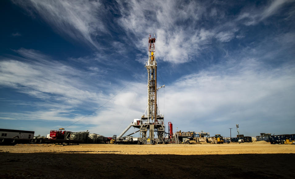 CALIPATRIA, CA - NOVEMBER 9, 2021: Drilling has begun at the Australian companys Controlled Thermal Resources geothermal energy and lithium plant on the south side of the Salton Sea on November 9, 20201 in Calipatria, California. The half-billion-dollar Hells Kitchen project has the potential to supply huge amounts of 24/7 clean energy for the power grid  and lithium for electric vehicle batteries and energy storage installations. This will foster a clean energy boom in the Imperial Valley. General Motors has invested in the plant.(Gina Ferazzi / Los Angeles Times via Getty Images)