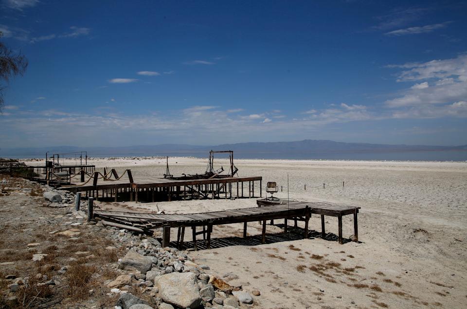 Former boat launches are seen on a beach at Salton Sea, California&#39;s largest inland lake, where the state&#39;s worst drought since 1977 has exacerbated an area already in decline, in Salton City, California, U.S., July 4, 2021. Picture taken July 4, 2021. REUTERS/Aude Guerrucci